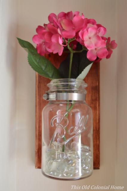 Ball jar with hydrangeas and vase filler