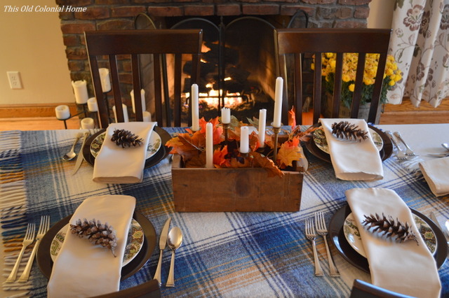 Plaid and rustic Thanksgiving tablescape